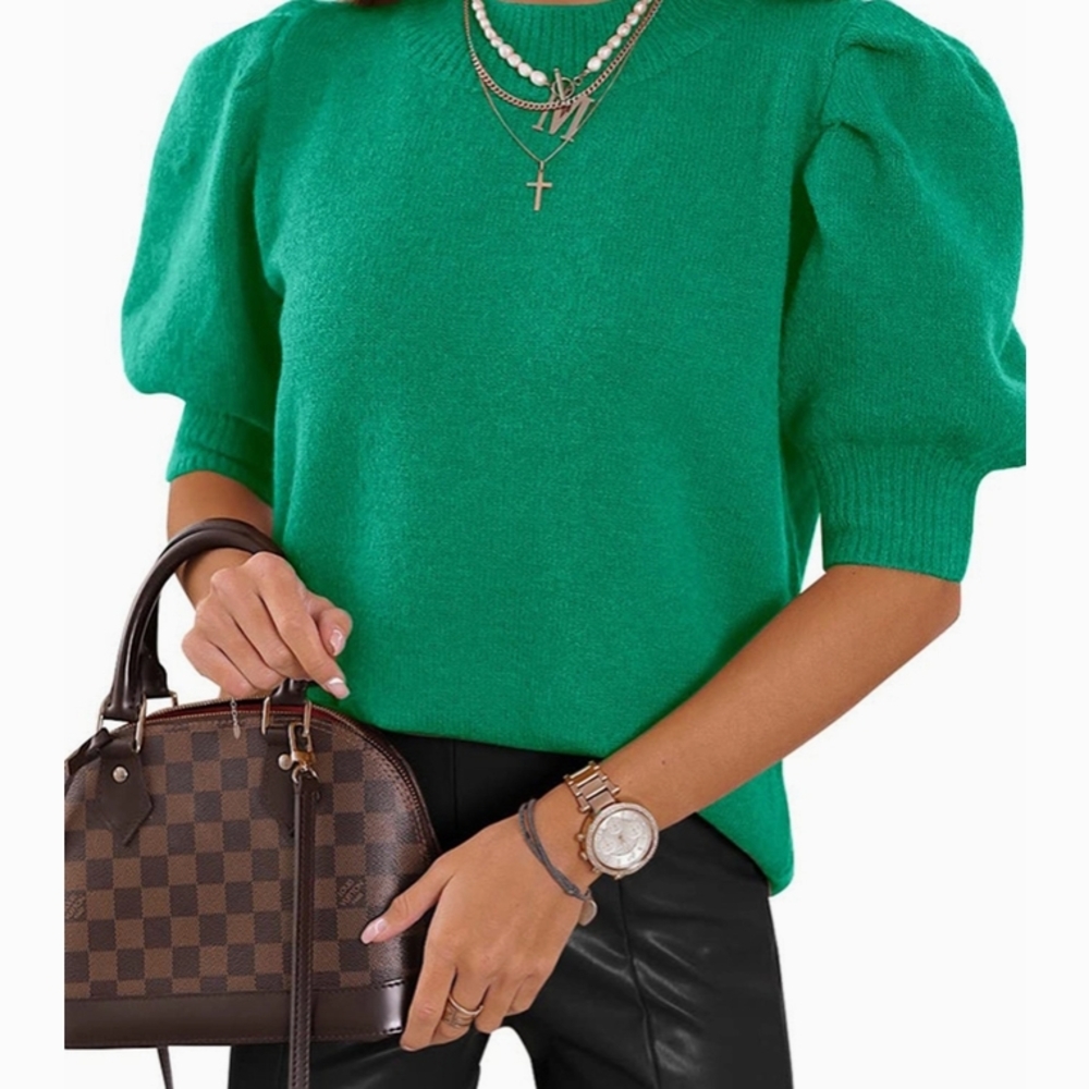 Puff Sleeve Sweater 65% Rayon 30% Polyester 5% Spandex Soft Fabric